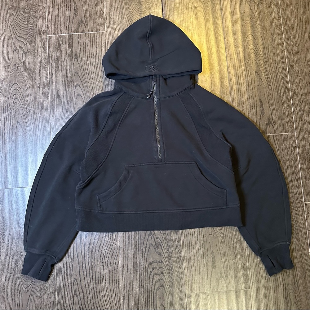 LULULEMON Women’s Hoodie XS/S Black Scuba Oversized Half Zip Pullover Cropped